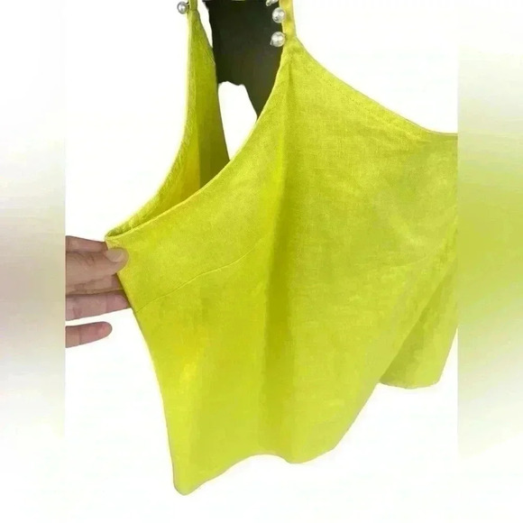 MARCNEWYORK XL neon yellow 100%  linen pearl spaghetti straps semi sweetheart - Picture 8 of 10